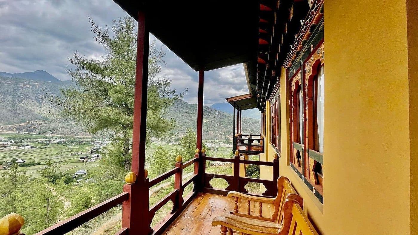 Cottage balcony looking over the Paro Valley
