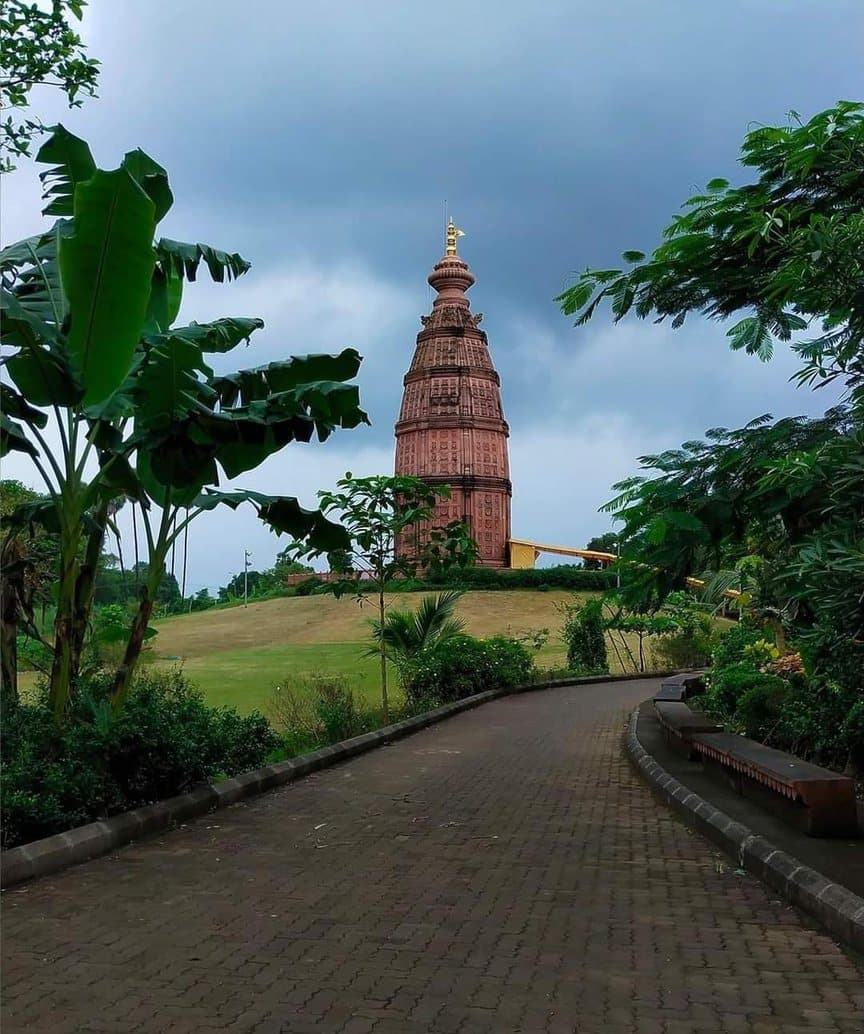 A paved path leading to the temple tower
