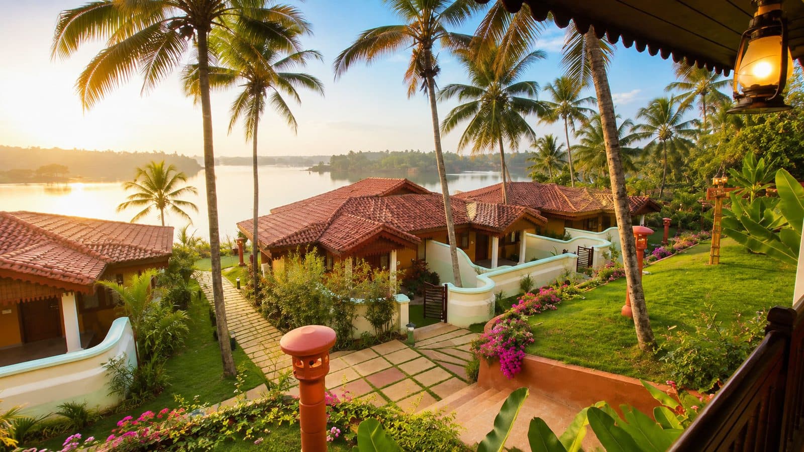 Fragrant Nature’s tiled cottages and gardens beside the lake